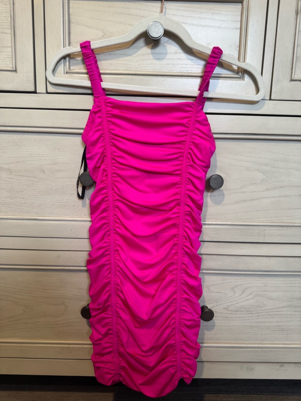 Katie J NYC Neon Pink Ruched Mini Dress